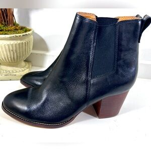 JCrew Black Leather Boots Heeled Booties Classic Size 8 1/2